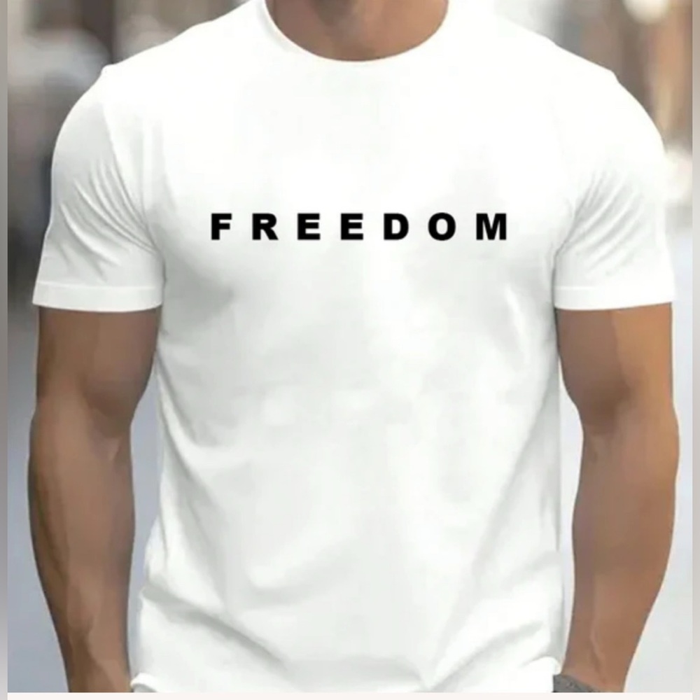 Gildan FREEDOM Graphic T-Shirt White 100% Cotton Men’s Medium